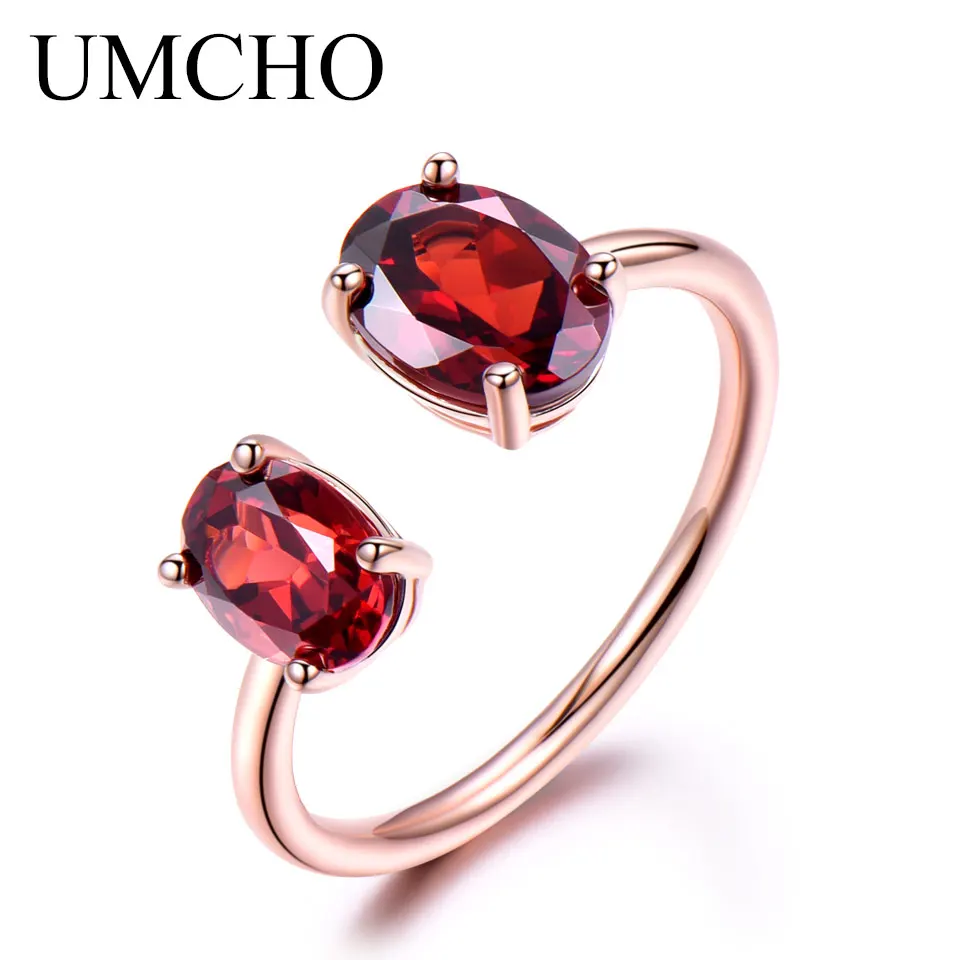 UMCHO 2.5ct натуральный красный гранат кольцо Настоящее 925 пробы серебряные кольца для женщин драгоценный камень подарок на день рождения Новинка