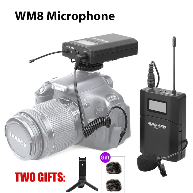 WM8 n two gifts Mailada WM8 студия UHF микрофон Vlogging видео воротник приемник передатчик камера микрофон для iPhone телефон Canon DSLR sony PK Rode - Цвет: WM8 n two gifts