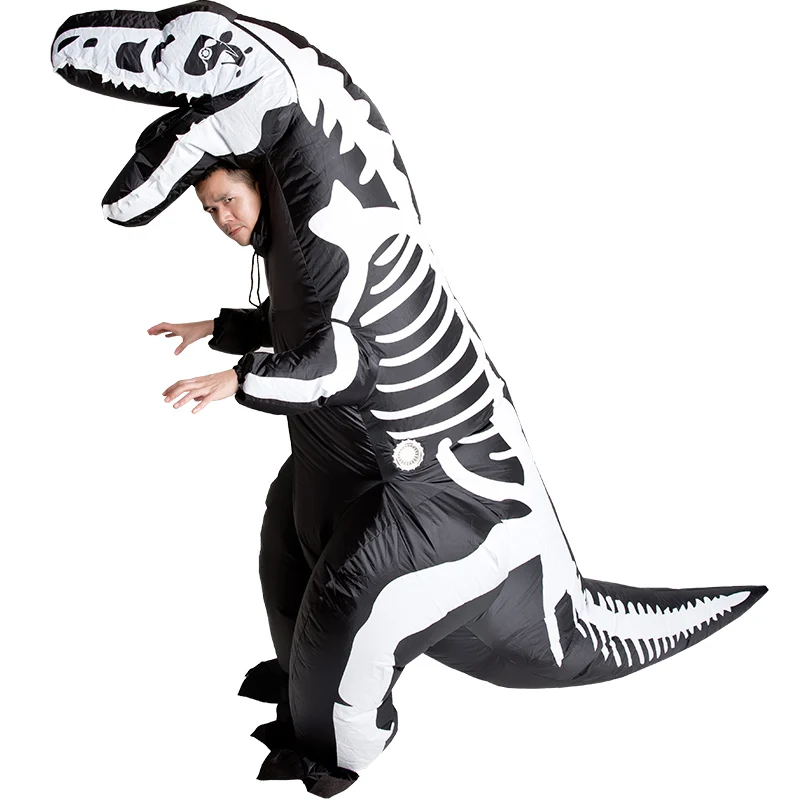 Взрослый черный динозавр надувной костюм T Rex забавное праздничное платье скелет