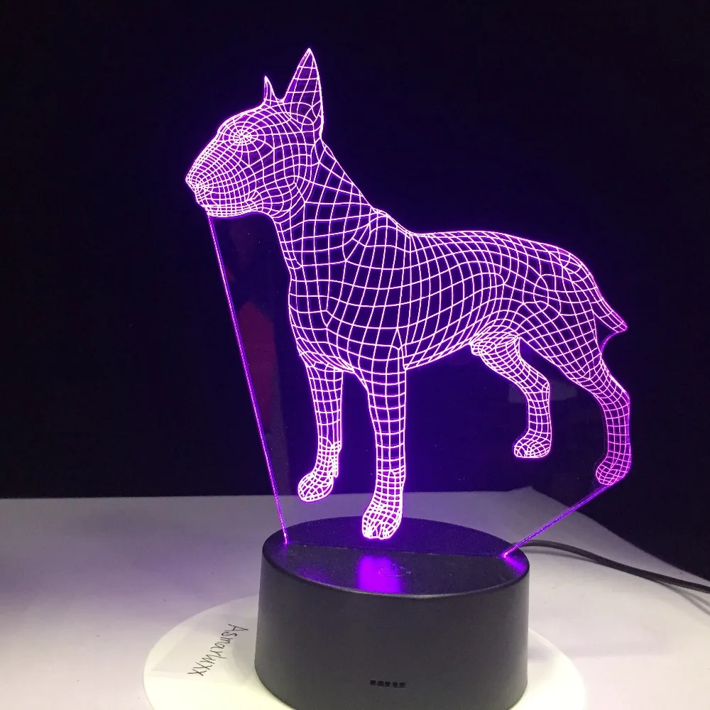 С бультерьером собакой 3D Lampen 7 цветов USB Ночной светильник светодиодный для детей
