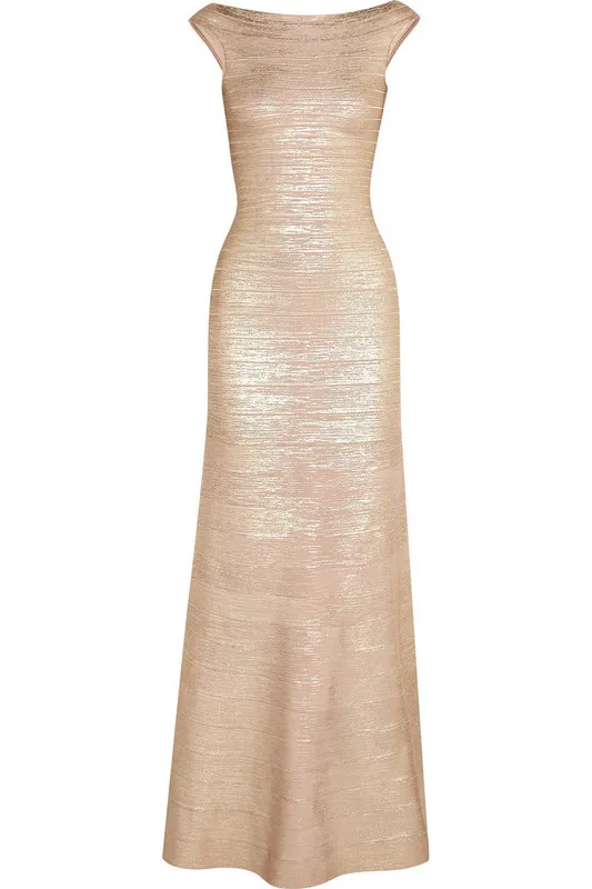 Женское длинное платье стрейч золотистое облегающее модель H0858|bandage dress|long dressdress