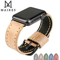 maikes vintage leather strap watch bracelet for apple watch band 44mm 40mm 42mm 38mm series se 6 5 4 3 2 1 iwatch watchband