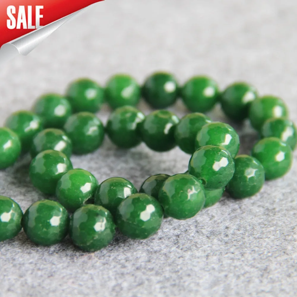 

2021 New For Necklace&Bracelet 12mm Natural Green Chalcedony Beads Round Natural Stone Faceted Loose Beads 15inch Jewelry Making