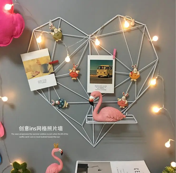 Металлическая фоторамка в форме сердца настенная фоторамка с сеткой открытки сетчатая Рамка для дома Спальня DIY украшение Железный держатель для хранения