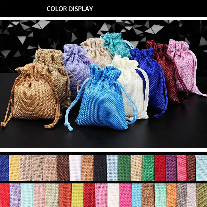 5 шт. льняные джутовые подарочные сумки с кулиской мешки для хранения ювелирных