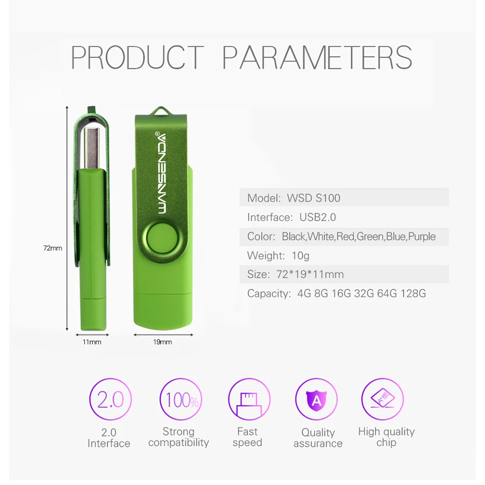 Оригинальный флеш накопитель Wansenda USB 2 0 OTG для смартфона планшета ПК 4 ГБ 8 16 32 64 128 256