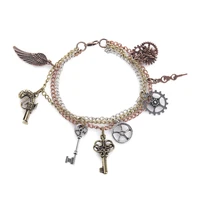 doreenbeads fashion steampunk bracelet metal link chain antique bronze silver color gear feather key pendant punk series1piece