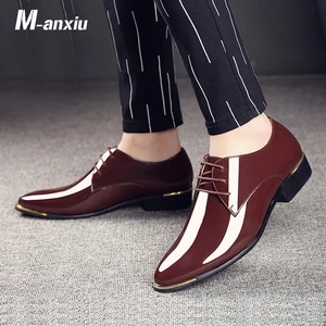 M-anxiuмужские роскошные брендовые классические модельные туфли с острым носком; мужские черные свадебные туфли-оксфорды из лакированной кожи на шнуровке; официальная обувь; большие размеры