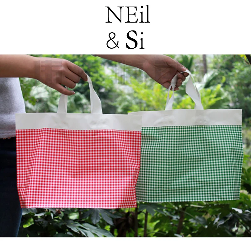 Красный зеленый сетчатый стиль пластиковая ручка сумка футболка одежда торговый