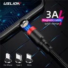 USLION светодиодный магнитный кабель Micro USB Type C кабель QC3.0 3A Быстрая зарядка для iPhone XS 8 7 Huawei Xiaomi Samsung USB C зарядное устройство