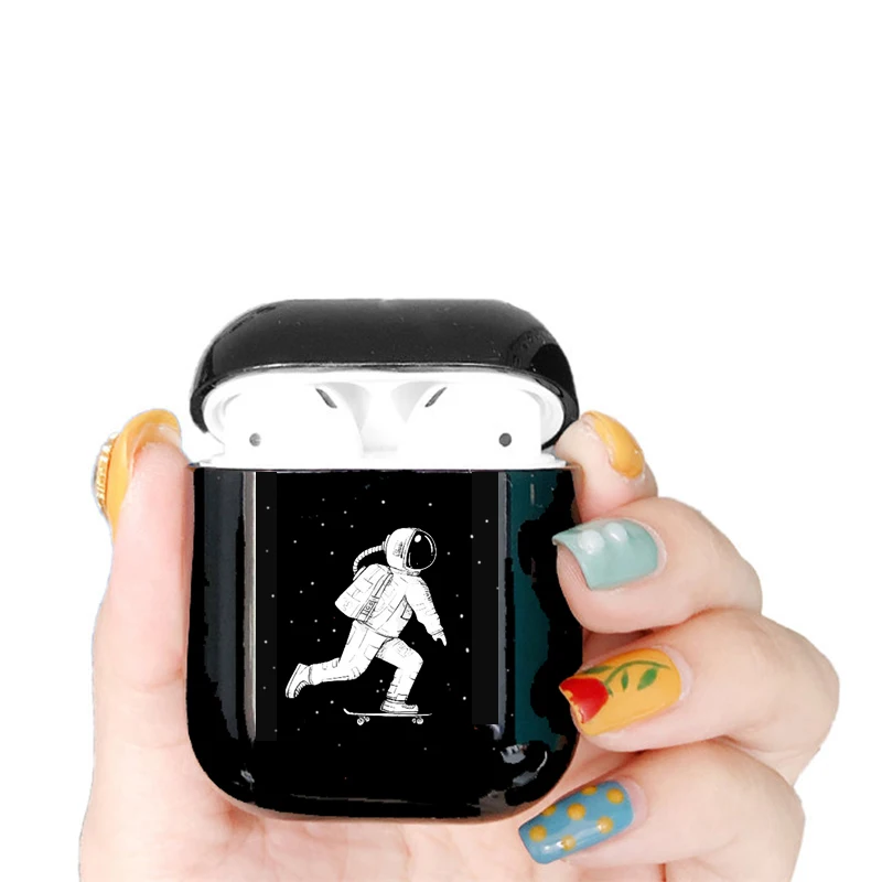 I01087S Милый чехол для airpods, чехол, мультяшная космическая планета, астротетя, Bluetooth, чехол для наушников Airpods 12, черный Жесткий Чехол - Цвет: I01087S