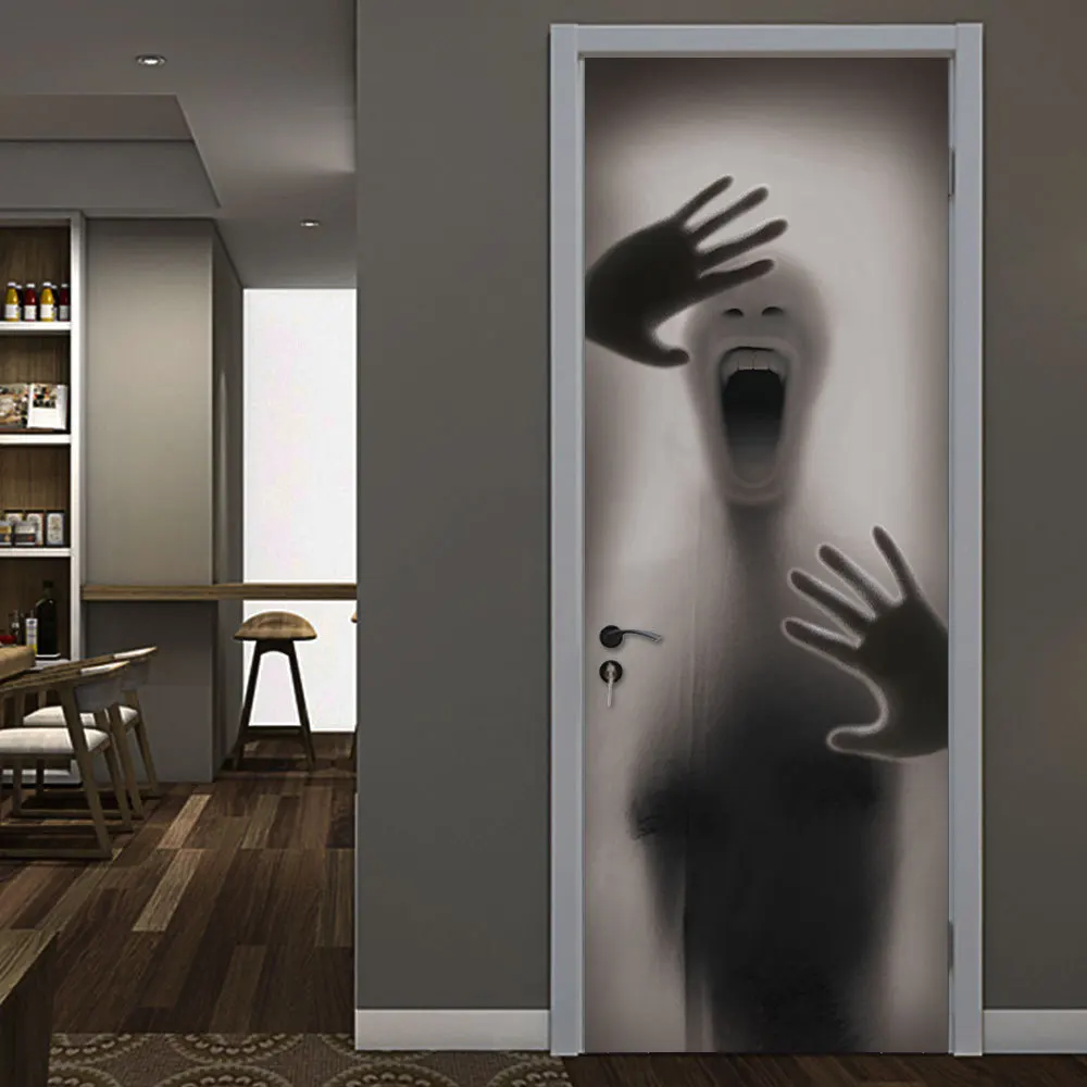 Figure Behind Glass Door Halloween Decorations Stickers Personality Bedroom Wooden Renovation Decal DIY Home Wallpaper | Дом и сад