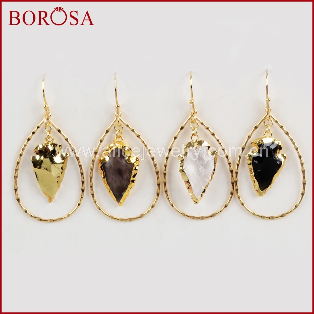 Женские серьги-капельки BOROSA, серьги золотого цвета с натуральными камнями, в форме стрелы, с белыми кристаллами, 5 пар, G1580