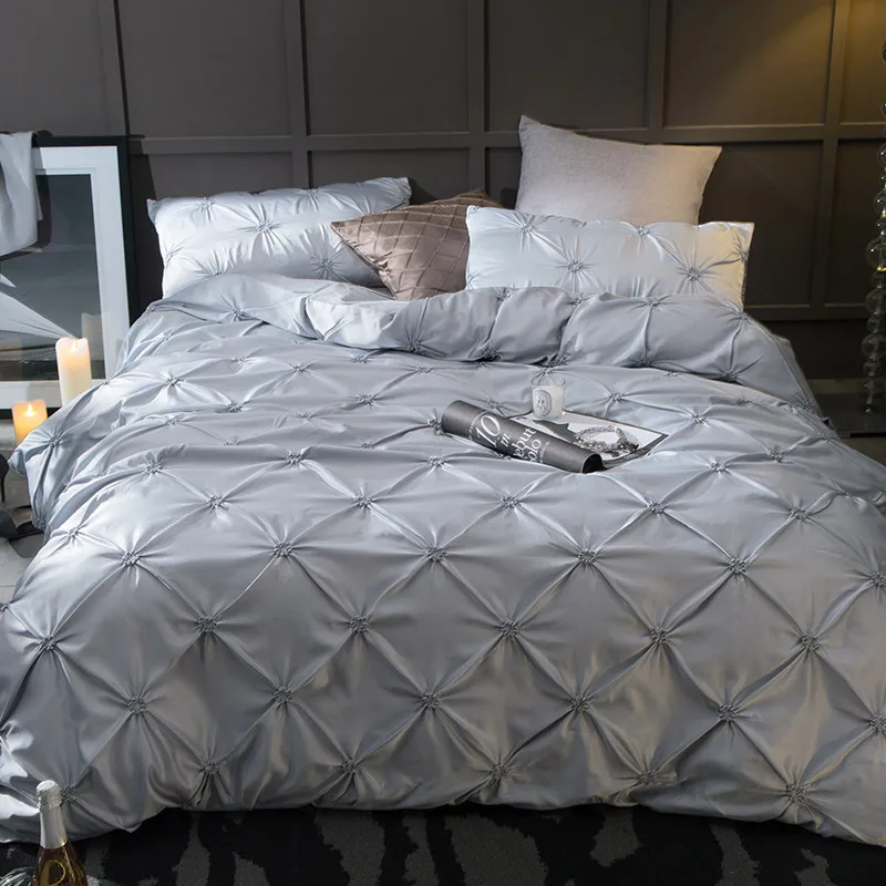 Luxury washed Silk soft Bedding set pinch pleat Bed King Queen Size 10 colors Duvet cover Bedsheet for ladys | Дом и сад