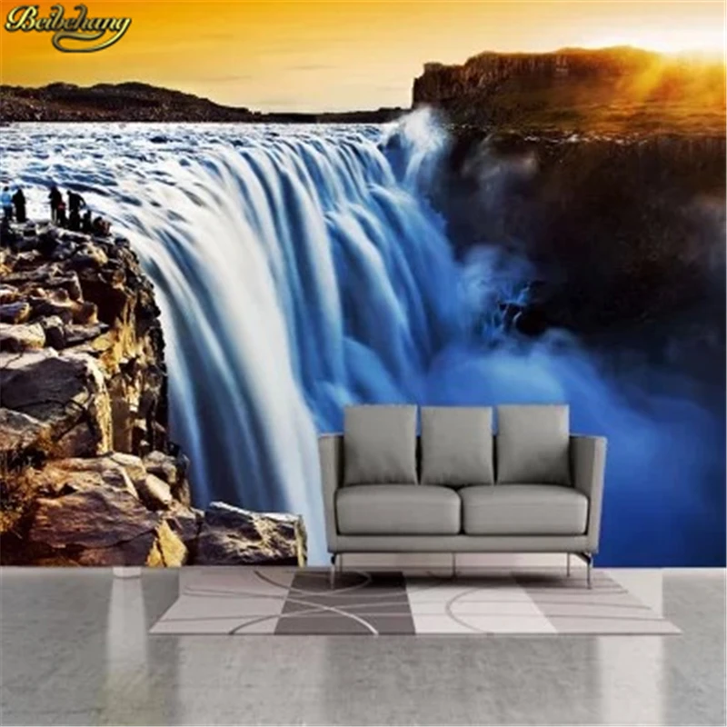 beibehang wall paper Custom photo stereoscopic wallpaper office sofa TV background golden waterfall 3d mural | Обустройство дома
