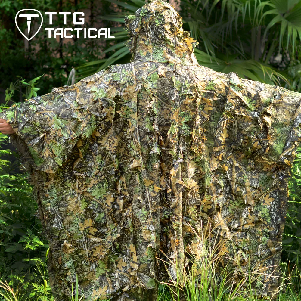 TTGTACTICAL ультралегкий 3D лист дышащий Ghillie пончо голосовой бесшумный охотничий