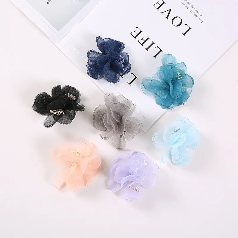 

30pcs/lot Chiffon Flowers High Quality Rosette Flowers with stamen DIY Flower Bouquet Newborn Hair Accessories No Hair Clips
