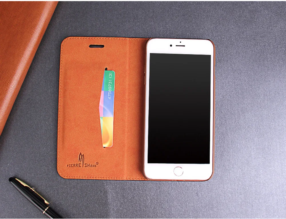 Чехол FIERRE SHANN из воловьей кожи для iphone X, 6 S, 7, 8, первый слой из воловьей кожи, медный держатель для карт, для iphone 6, 7, 8 plus, сумка