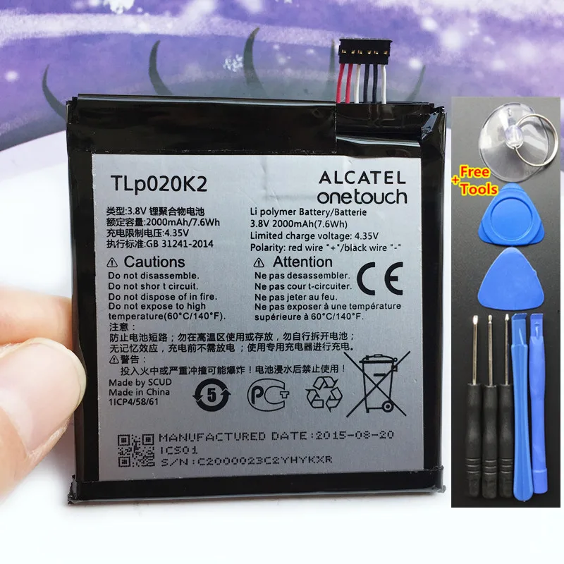 100% новый высококачественный аккумулятор TLp020K2 2000mAh для Alcatel One Touch 6039H 6039Y 6039K Idol 3 4 7