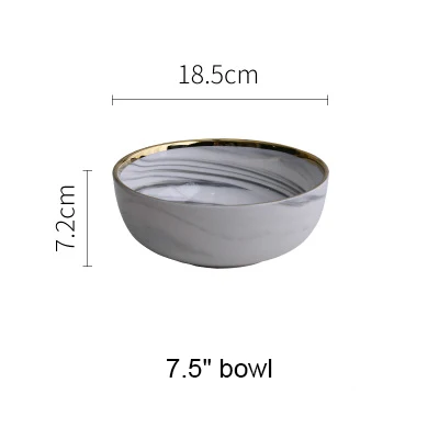 7.5 inch bowl Керамическая Тарелка суповая чаша с золотым ободком 7 8 9 дюймов домашнее блюдо посуда Европейский стиль дизайн - Цвет: 7.5 inch bowl