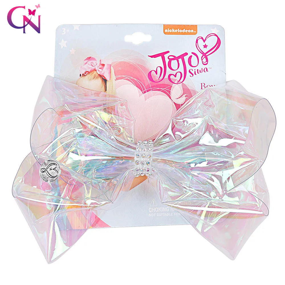 

CN 6" Transparent Rainbow JoJo Bow With Clip Girls Rhinestone Bowknot Hair Bows Cute Pompom Holder For Kid Hair Accessories