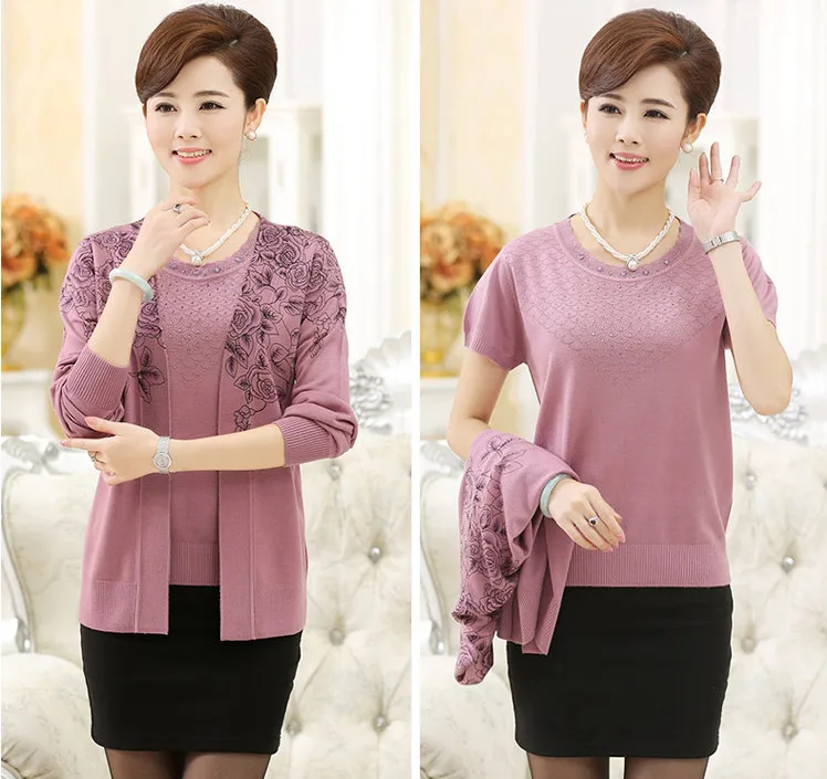 Jumper Sweater Women Plus Size Long Sleeved clothing 2018 Middle-Aged Autumn Cardigan two piece knitted sueter mujer SC605 |