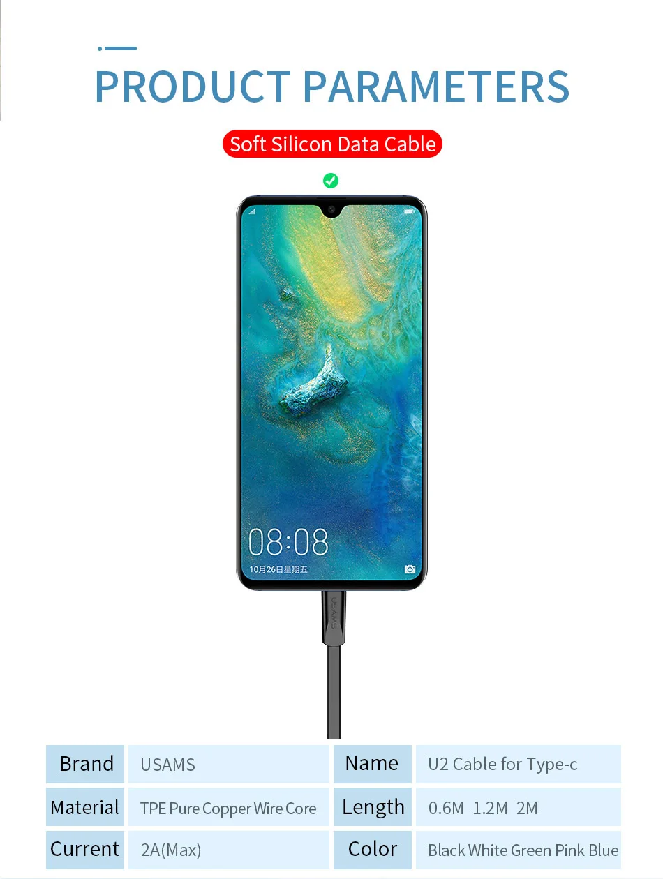 USAMS Тип C кабель для samsung Xiaomi huawei Oneplus, Тип-C USB кабели для передачи данных Шнур синхронизации 2A быстрой зарядки телефонный кабель Кабель с разъемом usb-c