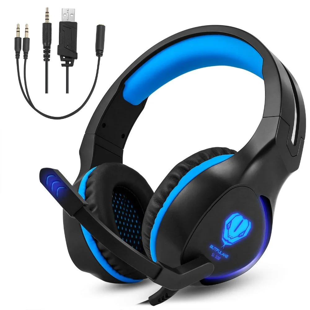 Butfulake игровая гарнитура SL-100 PC Игры светодиодный свет стерео наушники для Xbox One PS4 +