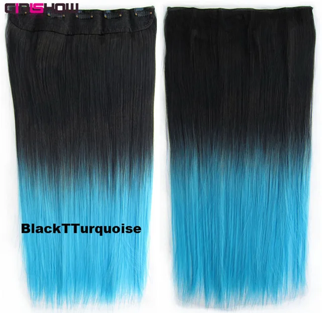 GS666 BlackTurquoise 5 клипов на Dip краситель Омбре тени Синтетические прямые пряди двухцветный парик расширение, 36 цветов доступны 130 г, 60 см, 10 шт./партия - Цвет: GS666 BlackTurquoise