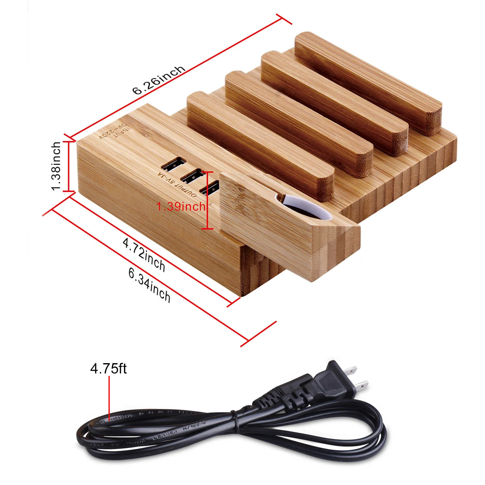 Usb зарядная станция из бамбукового дерева, зарядное устройство для планшета, мульти usb зарядная док-станция, Магнитная подставка для часов, 3 usb порта, 5 В/3 А для телефона