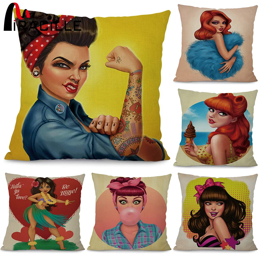 

Miracille Fashion Cartoon Girl Printed Sofa Throw Pillows Home Decorative Creative Decor Cushion No Filling Car Seat Cushions