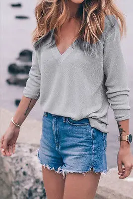 Женский пуловер с V образным вырезом свободный шифоновый топ длинным рукавом