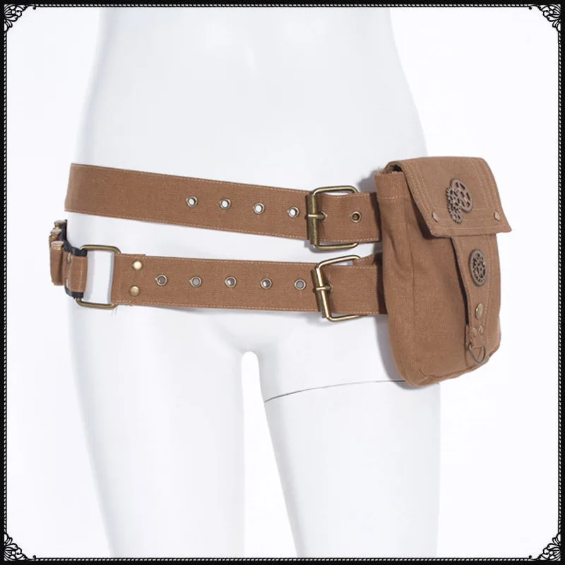 

Womens Phone Key Pouch Gears Waist Packs Steampunk Waist Bag Fanny Pack PU Bag Belt Purse Small Purse