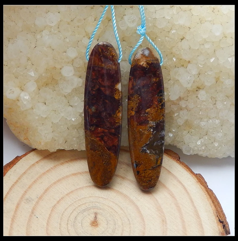 

Wholesale 1Pairs Natural Stone Ocean Jasper Oval Shape Earring Bead 40x10x4mm 6.68g