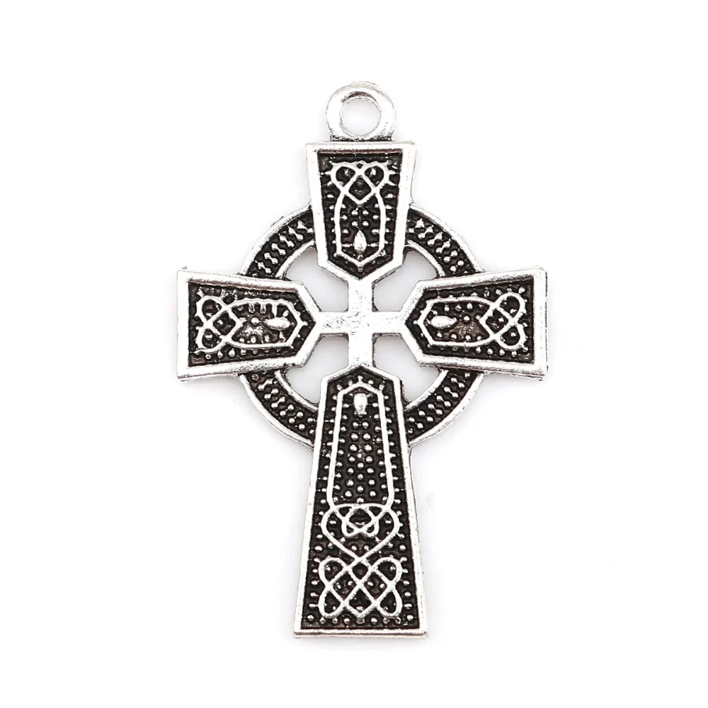 DoreenBeads сплав цинка Подвески с узором из узлов Крест Серебряный цвет цветок листья