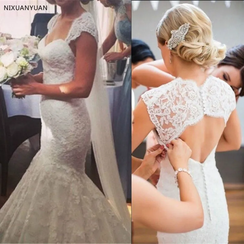 Женское свадебное платье с юбкой годе белое открытой спиной аппликацией и