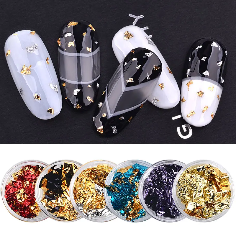 

1 Box Colorful Nail Art Glitter Aluminum Foils Irregular Sticker Flakes Foil Paper 3d Creative Decorations Manicure Accessories