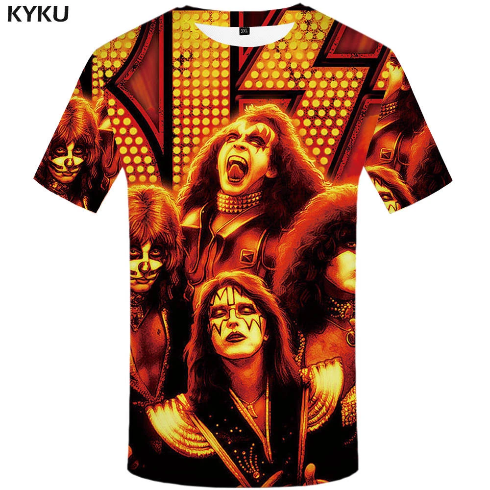 Мужская футболка с 3D принтом KYKU черно белая поцелуй лето 2019|rock band t shirt|band shirtt shirt |