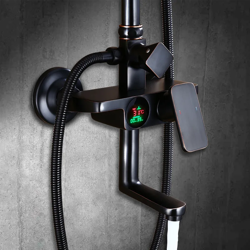 Черный набор для душа 3 функции светодиодный цифровой дисплей смеситель