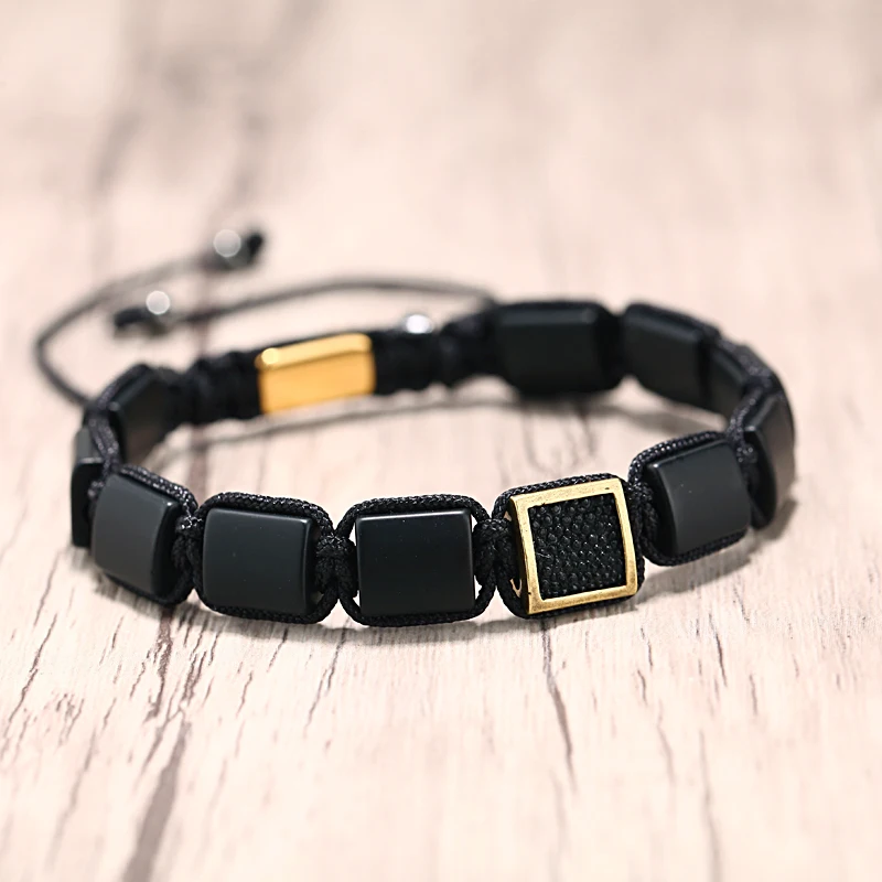 Mcllroy charm bracelets men natural black stone inlay stingray leather diy handmade braided friend gift erkek bileklik | Украшения и