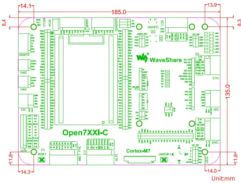 Waveshare STM32 макетная плата Open746I-C материнская плата для STM32F746I MCU STM32F746IGT6 с различными стандартными интерфейсами