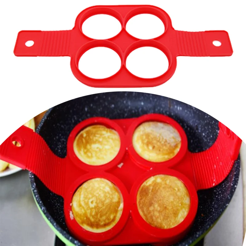 4Holes Round/Square/Heart/Flower Shaped Silicone Pancake Maker DIY Egg Ring Nonstick Omelette Mold Bakeware Tools | Дом и сад