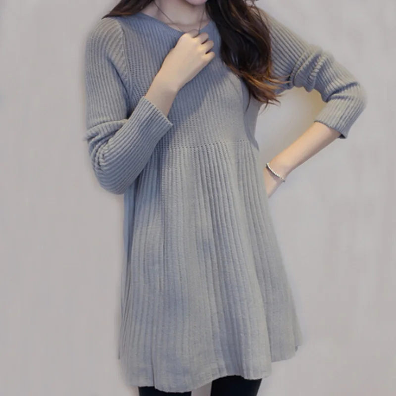 Платье свитер новинка осень зима женские пуловеры с длинным рукавом серое