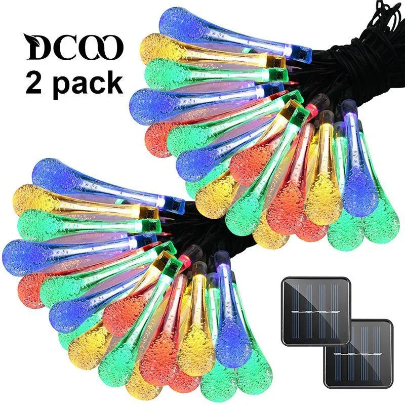 Colorful DCOO светильник-гирлянда на солнечных батареях, 30 светодиодов, сказочный светильник в виде капли воды для свадьбы, рождественской вечеринки, фестиваля, уличного внутреннего украшения - Испускаемый цвет: Colorful