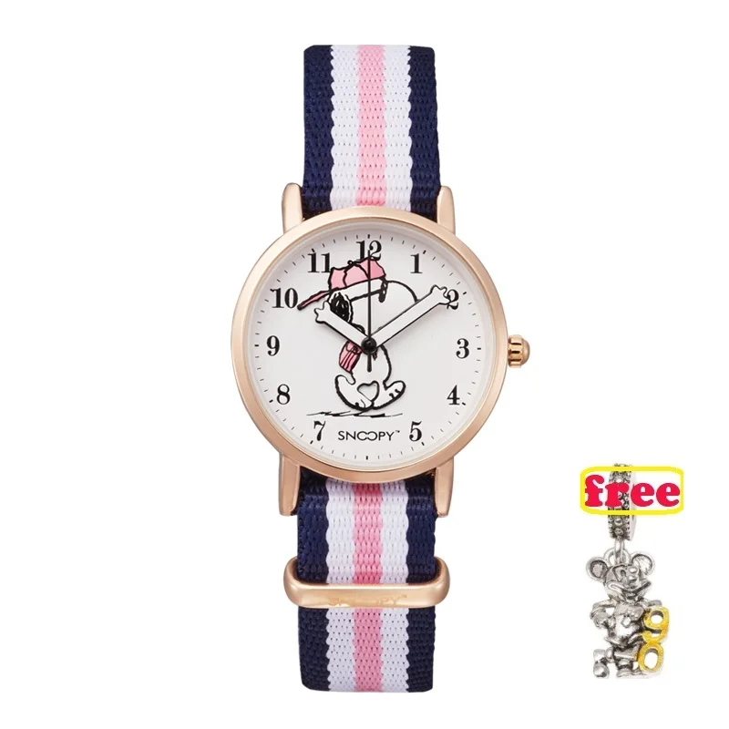 SNOOPY классические полосатые часы с нейлоновым ремешком для девушек Топ бренд женские повседневные лаконичные часы Reloj Mujer Часы DW часы SNW814