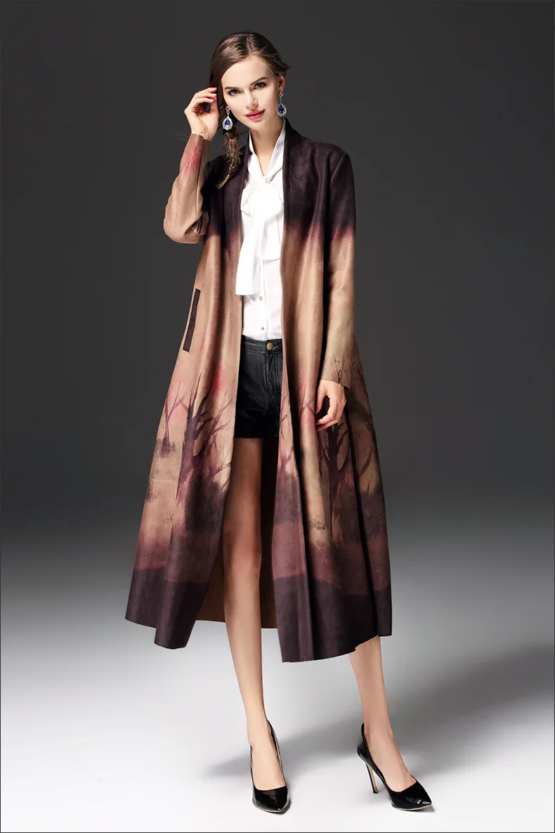 2017 Женский Длинный замшевый плащ с поясом осенняя ветровка тонкое длинное пальто