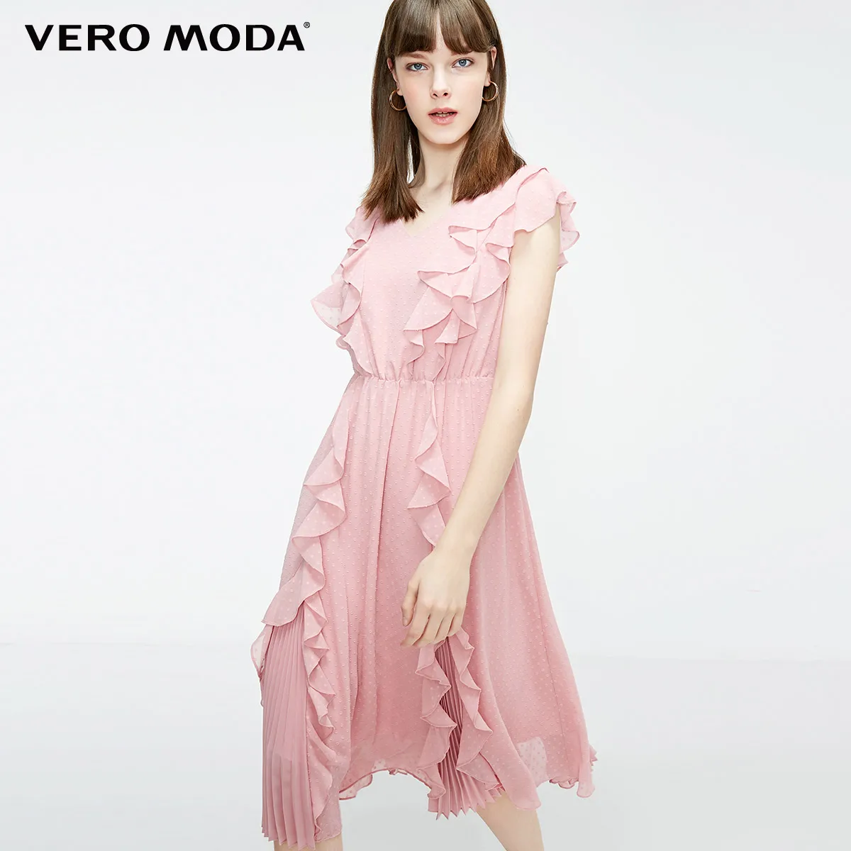 Vero Moda Новое Женское винтажное плиссированное платье в горошек с v-образным вырезом | 31927B562