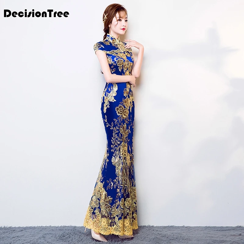 Китайское традиционное платье женское тонкое Cheongsam вышивка блестками современные восточные длинные Qipao вечерние платья