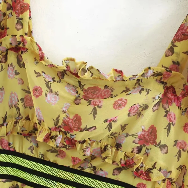 Женское многослойное шифоновое платье Klacwaya желтое пляжное с каскадными оборками