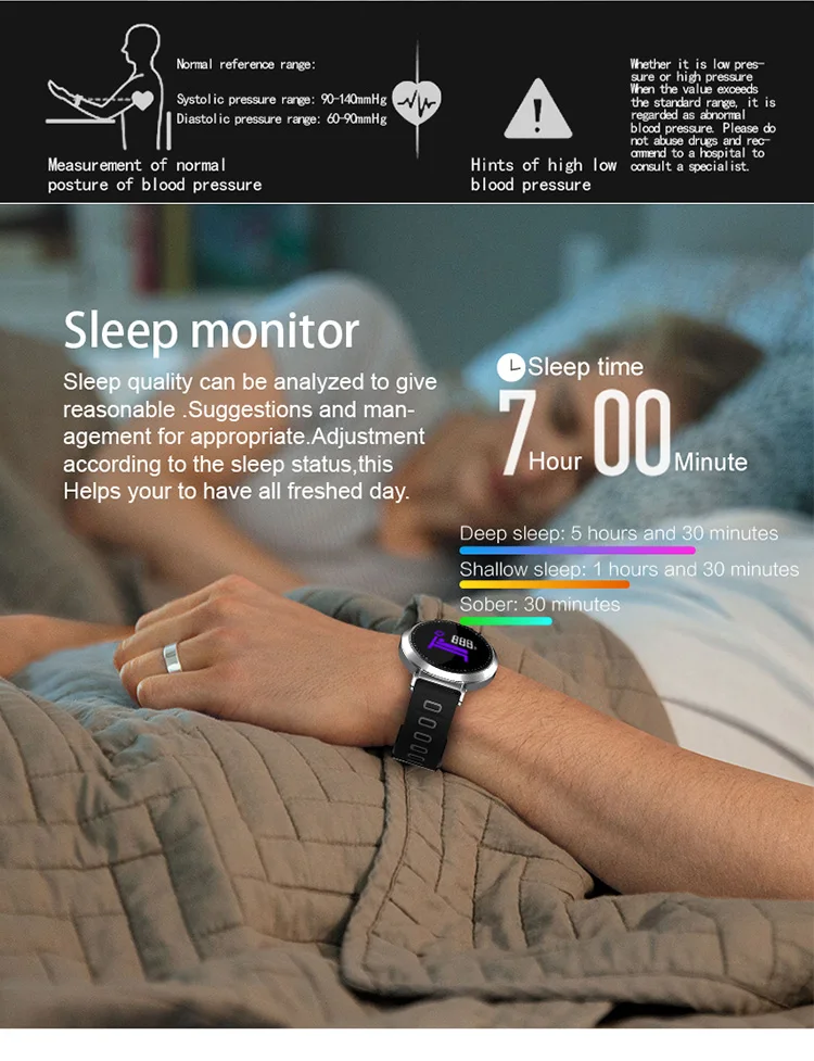 

2018 OLED Smart Watches Female Male Blood Pressure Heart Rate Watch Calories Sleep Smartband for Iphone Android Changeable Strap